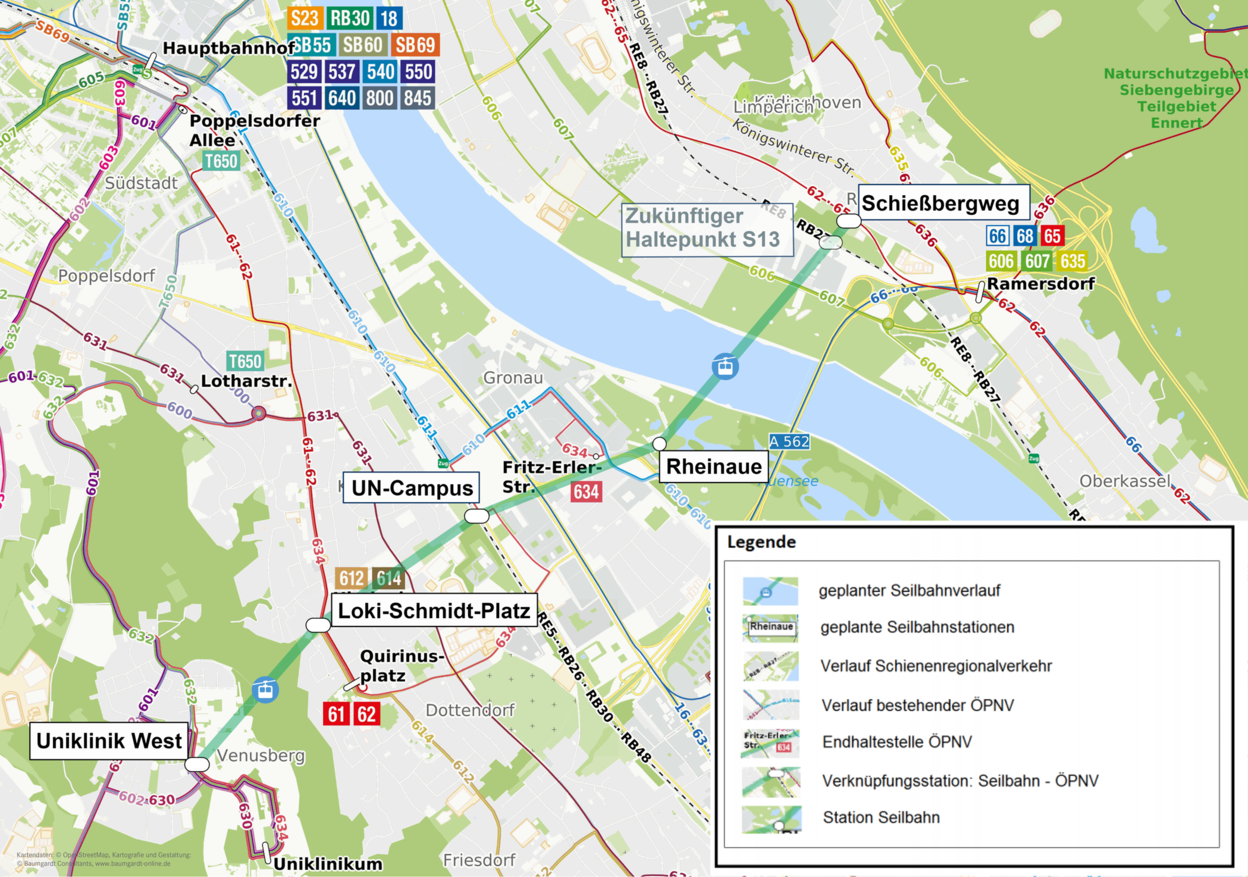 Das ist der geplante Streckenverlauf vom Venusberg nach Beuel.