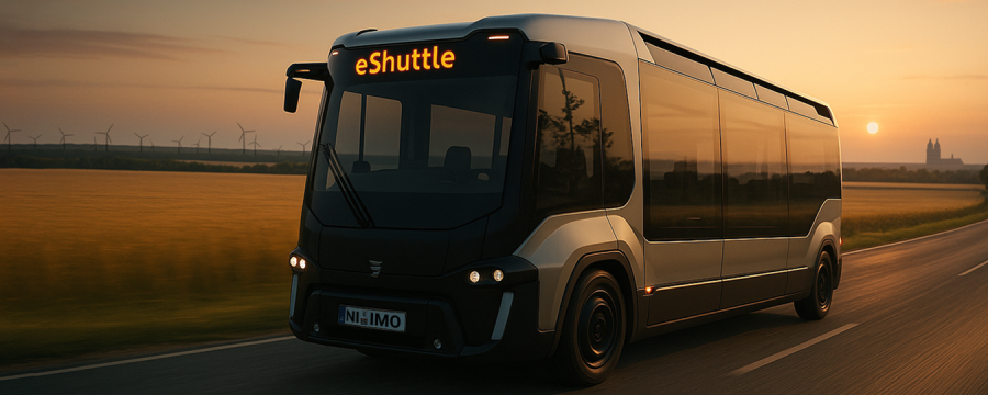 Stimmungsvoll: Ein Shuttle der Zukunft, unterwegs im Rothehornpark in Magdeburg